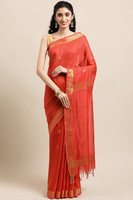 Buy Fergie Red Zari Woven MODAL SILK One Minute Saree Online - One Minute Saree