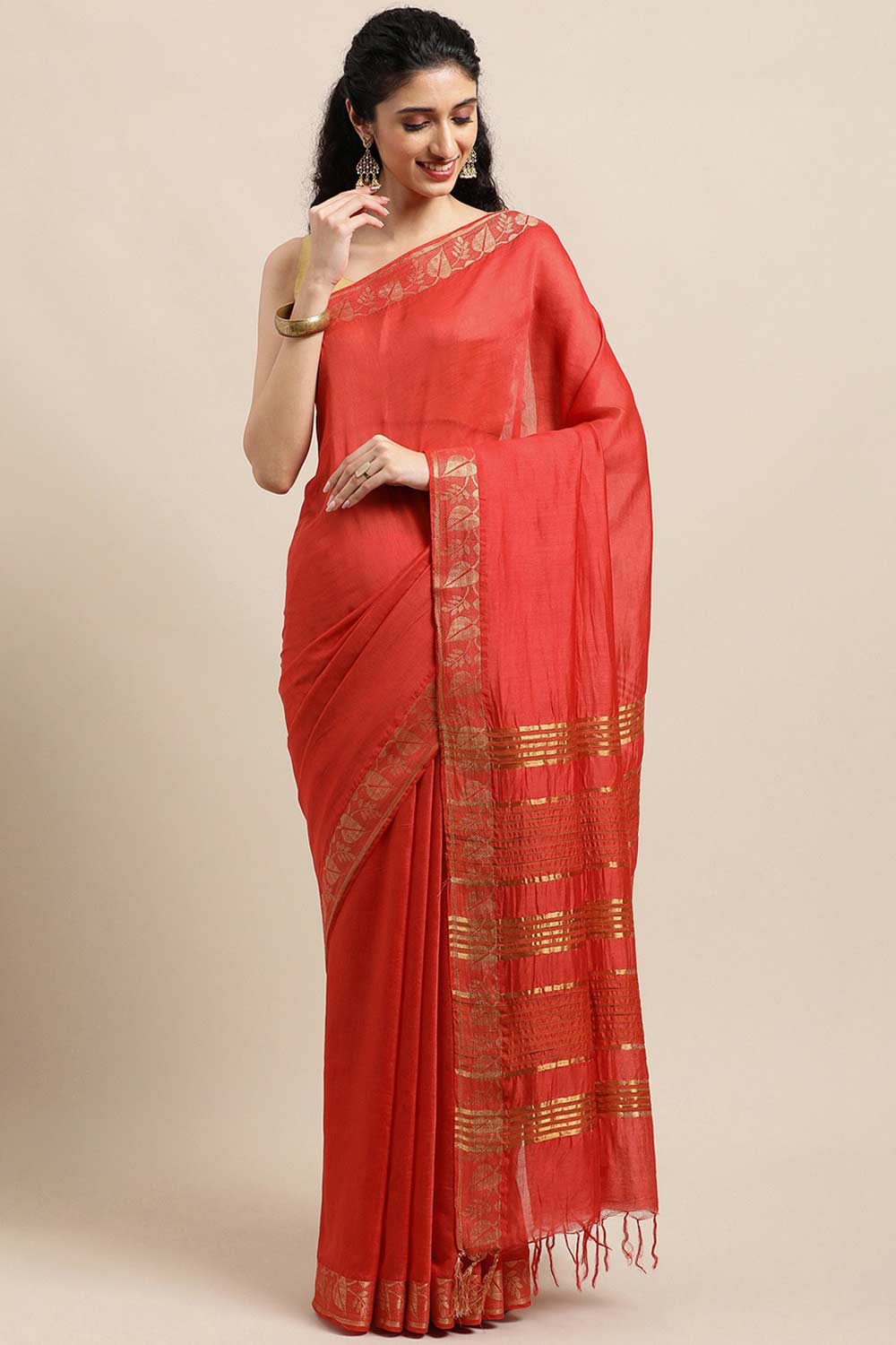 Buy Aaliyah Red Solid MODAL SILK One Minute Saree Online - One Minute Saree