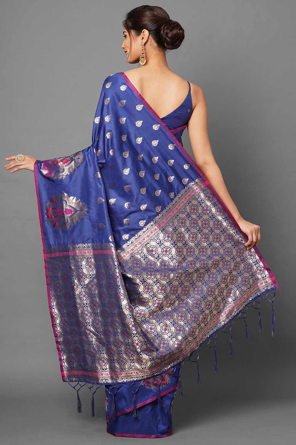 Shop Rekha Blue Woven Silk Blend One Minute Saree at best offer at our  Store - One Minute Saree