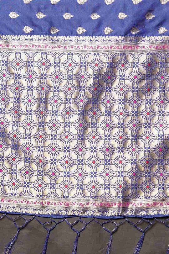 Buy Rekha Blue Woven Silk Blend One Minute Saree Online - Back