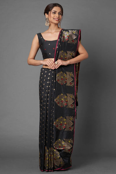 Buy Angie Black Woven Silk Blend One Minute Saree Online - One Minute Saree