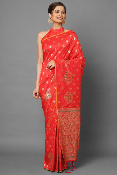 Buy Amelia Red Woven Silk Blend One Minute Saree Online - One Minute Saree
