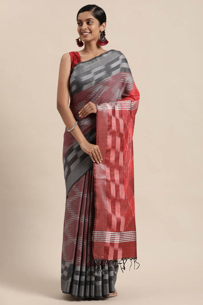 Buy Grey Woven Linen One Minute Saree
