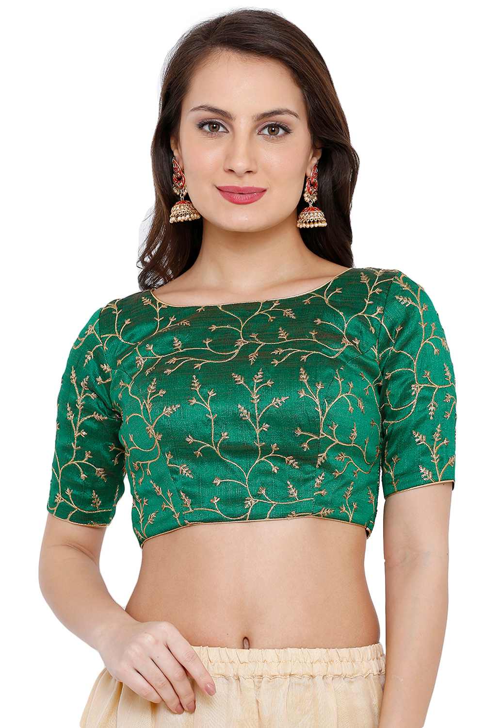 Buy Rani Green Cotton Silk Embroidered Blouse Online - One Minute Saree