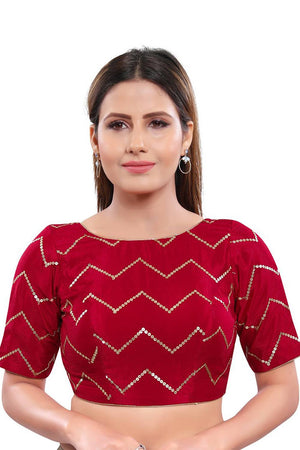 Buy Rina Red Art Silk Sequin Blouse Online - One Minute Saree