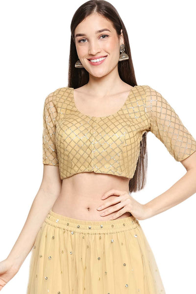 Buy Simran Beige Net Sequin Embroidered Blouse Online - One Minute Saree