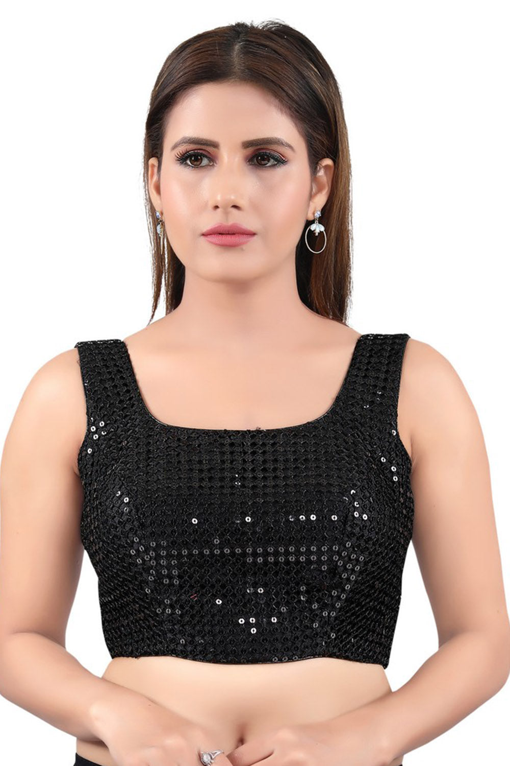 Buy Lara Black Art Silk Sequin Sleeveless Blouse Online - One Minute Saree