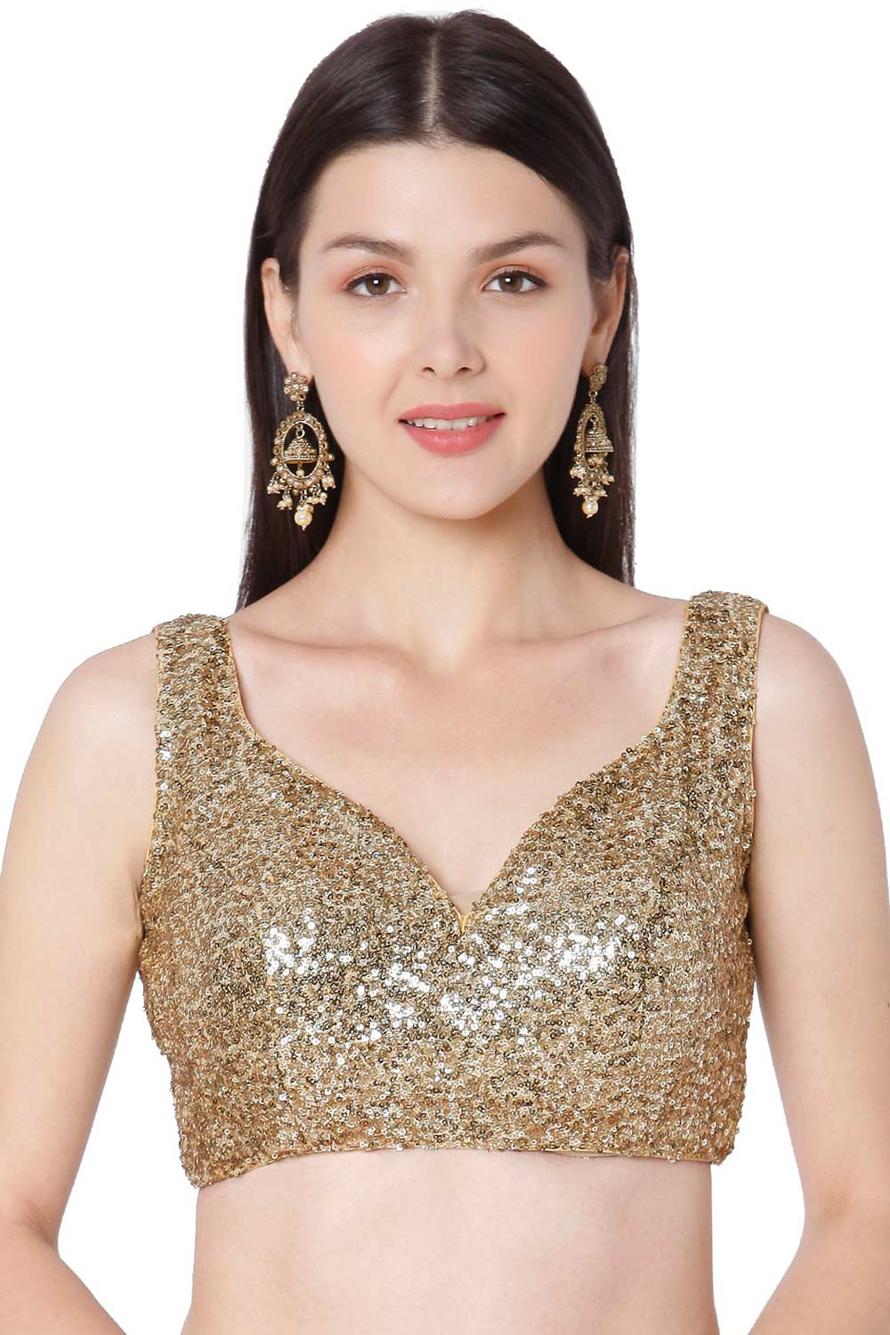 Buy Shimmer n Shine Gold Sequins Sleeveless Blouse Online - One Minute Saree