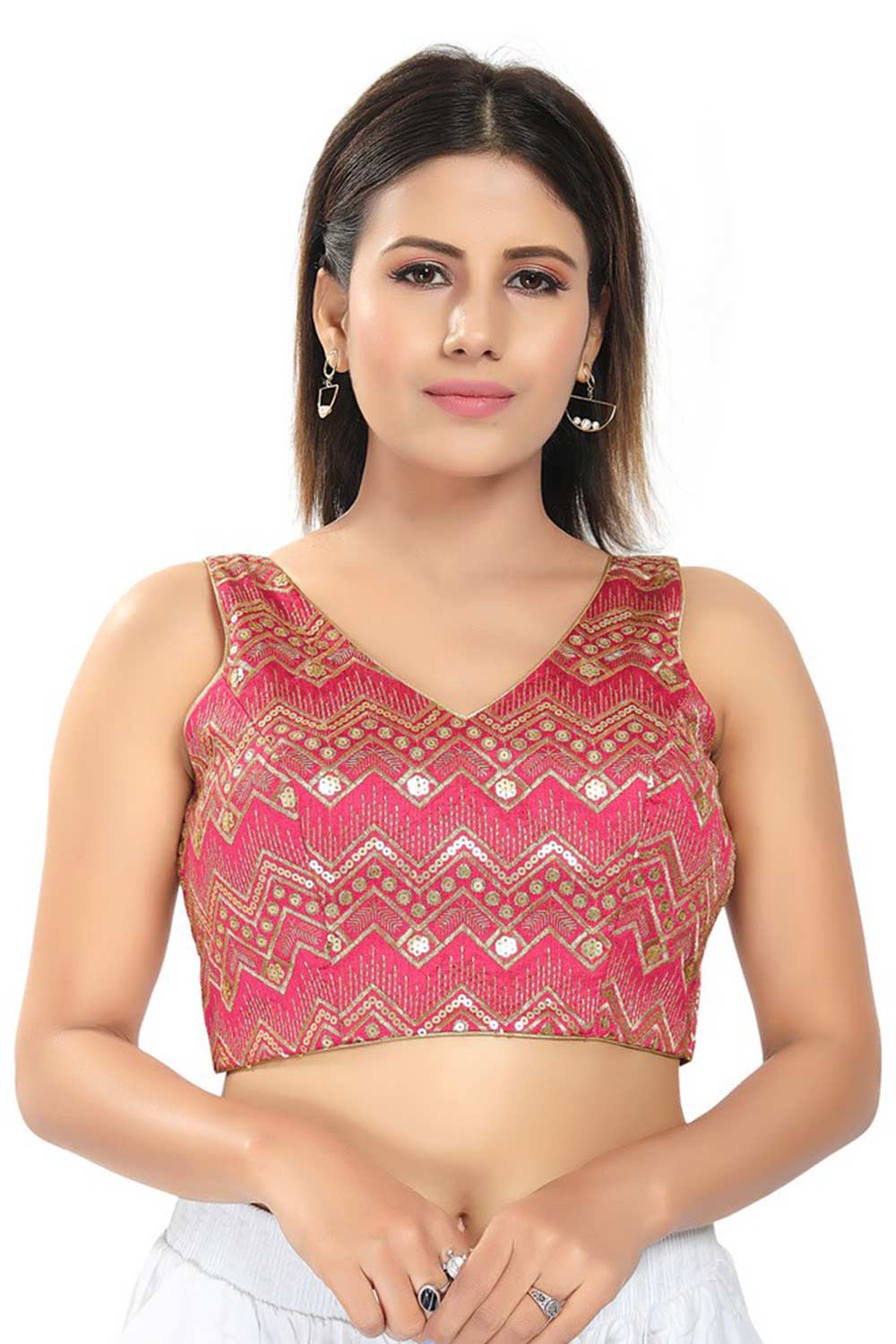 Buy Mandy Pink Mulberry Art Silk Embroidered Sleeveless Blouse Online - One Minute Saree