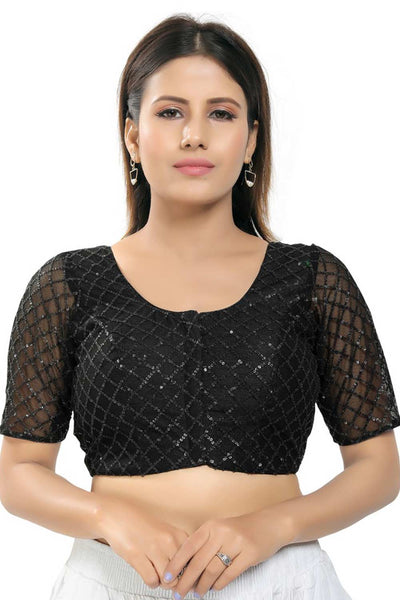 Buy Mina Black Net Sequin Embroidered Blouse Online - One Minute Saree