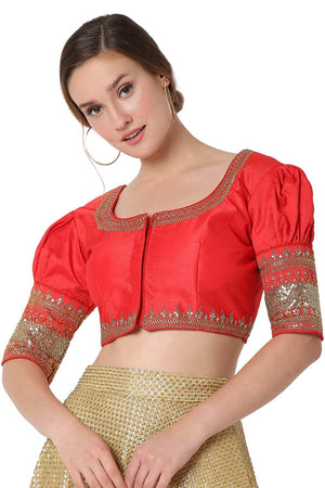 Buy Maria Red Cotton Silk Puff Sleeve Blouse Online - One Minute Saree