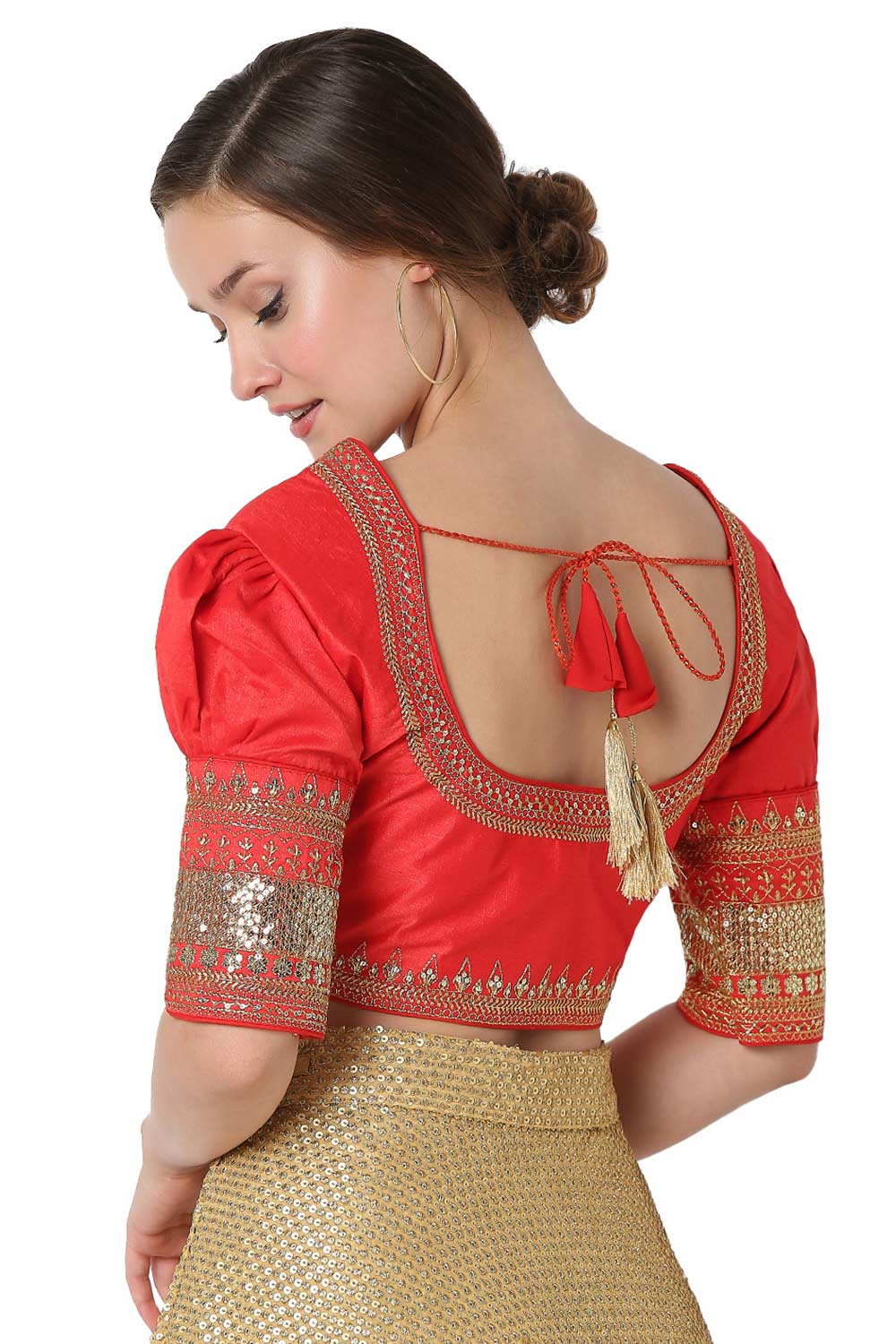 Shop Maria Red Cotton Silk Puff Sleeve Blouse at best offer at our  Store - One Minute Saree