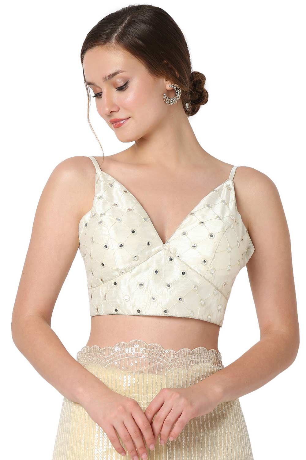 Buy Diana Off White Embroidered Art Silk Strappy Sleeveless Blouse Online - One Minute Saree