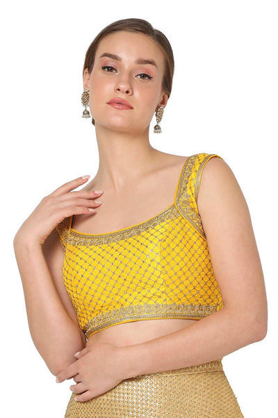 Buy Yellow Silk Blend Embroidered Blouse Online