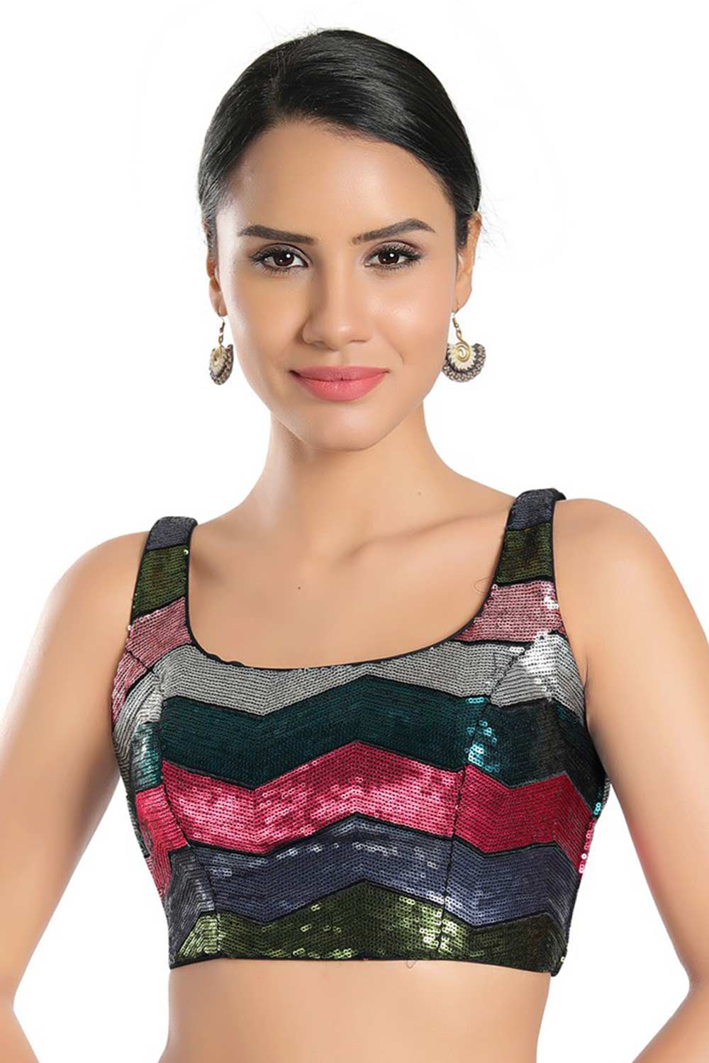 Buy Katrina Multicolor Georgette Sequin Sleeveless Blouse Online - One Minute Saree