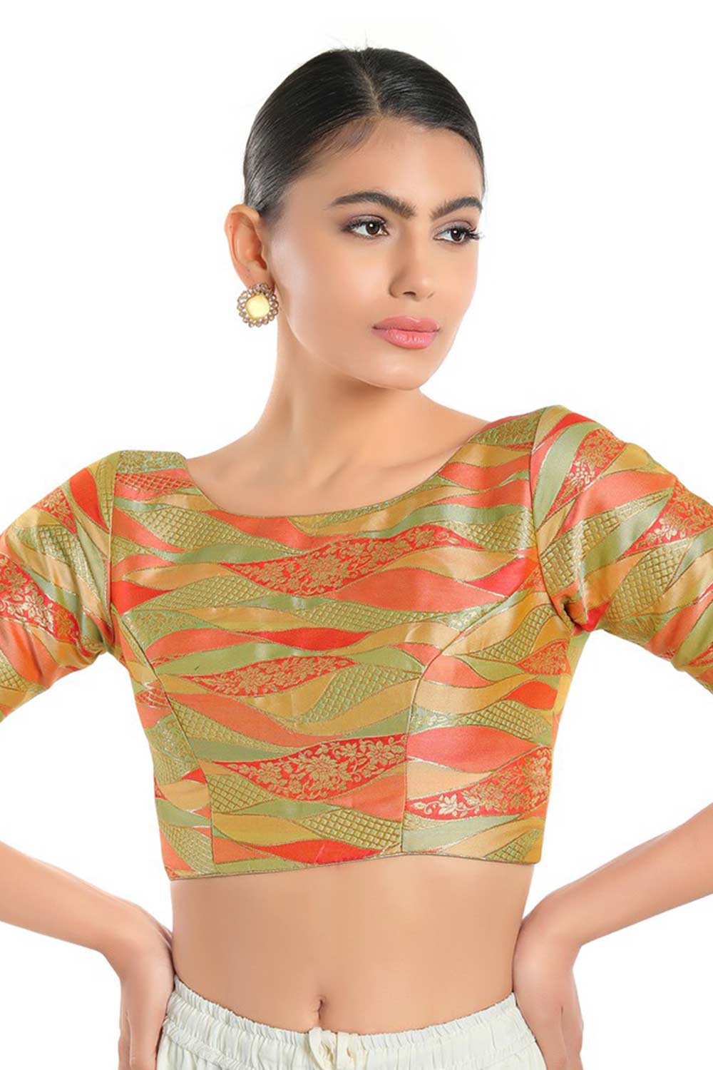 Buy Pista Green Brocade Woven Blouse Online - One Minute Saree