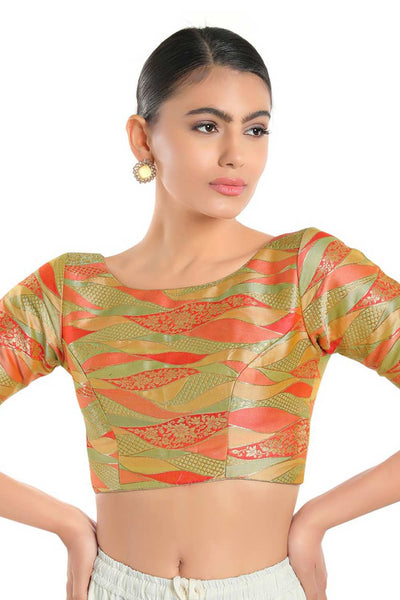 Buy Pista Green Brocade Woven Blouse Online - One Minute Saree