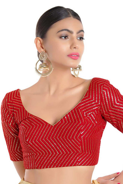 Buy Lori Red Art Silk Sequin Blouse Online - One Minute Saree