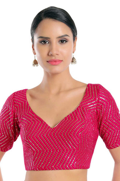 Buy Tomato Pink Art Silk Sequin Blouse Online - One Minute Saree