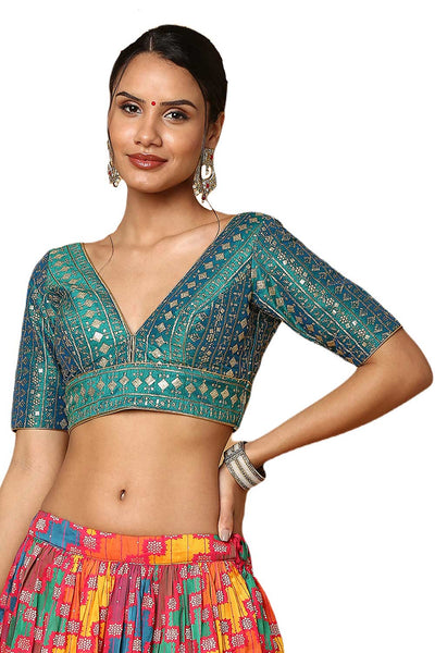Buy Rama Green Silk Blend  Embroidered Blouse Online