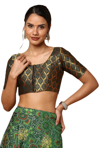 Buy Tanya Bottle Green Silk Blend Woven Blouse Online - One Minute Saree