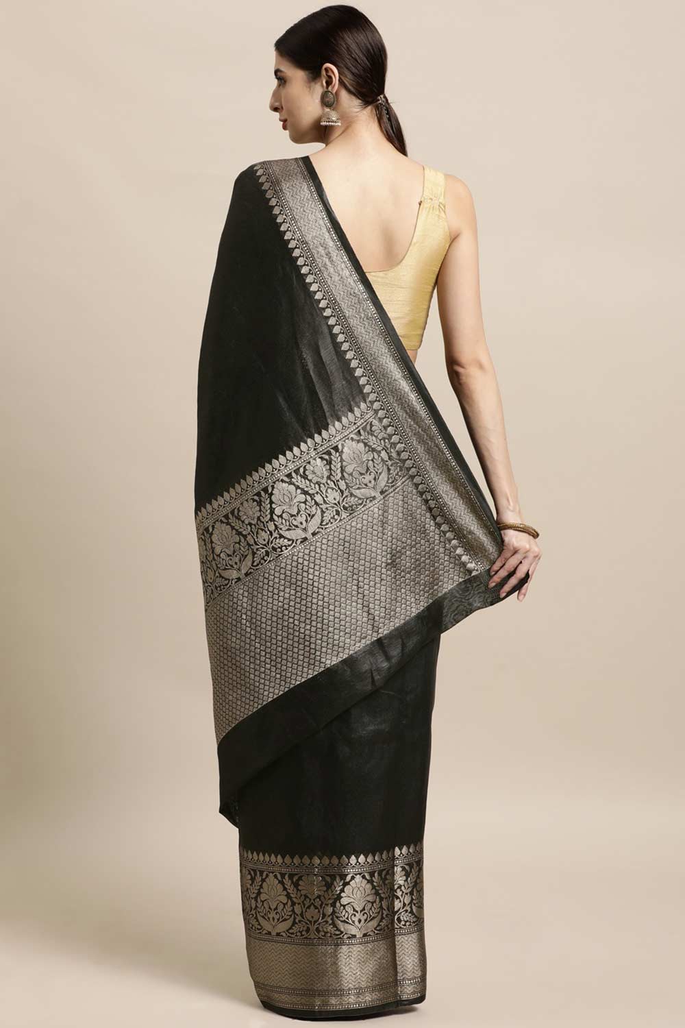 Shop Sahara Black Zari Woven Linen Blend One Minute Saree at best offer at our  Store - One Minute Saree