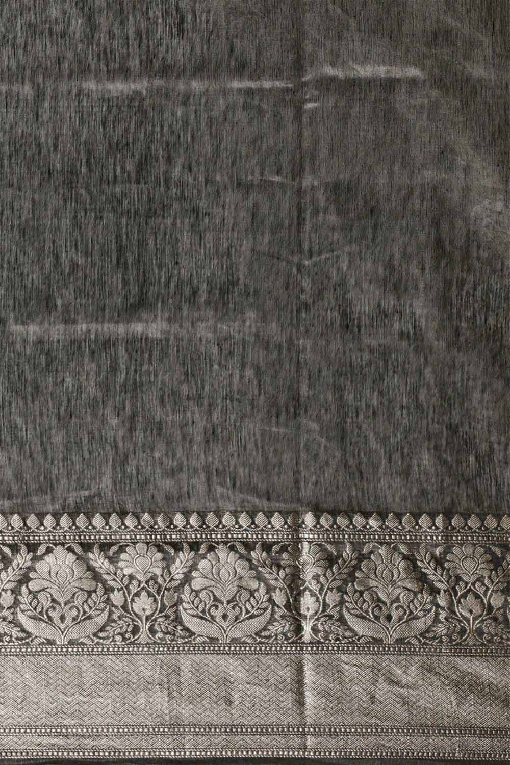 Buy Sahara Black Zari Woven Linen Blend One Minute Saree Online
