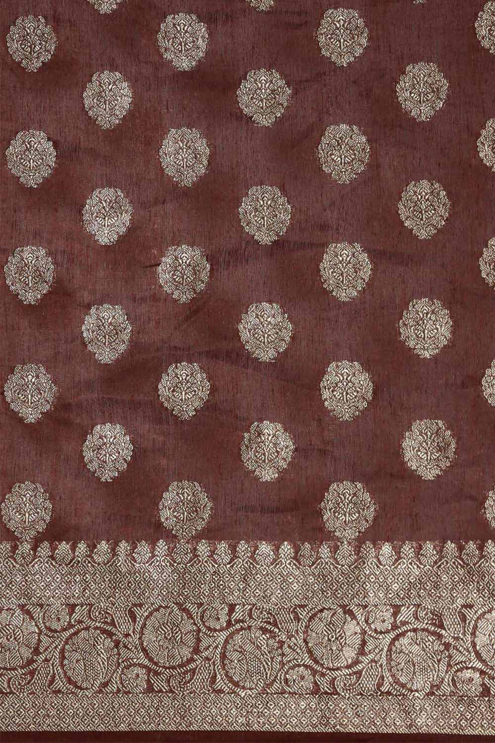 Buy Jenna Brown Zari Woven Pure Linen One Minute Saree Online