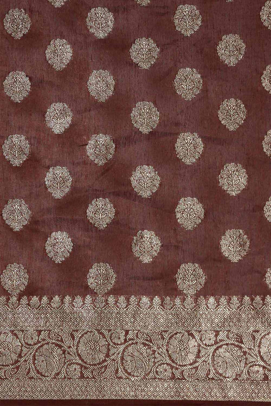 Buy Jenna Brown Zari Woven Pure Linen One Minute Saree Online