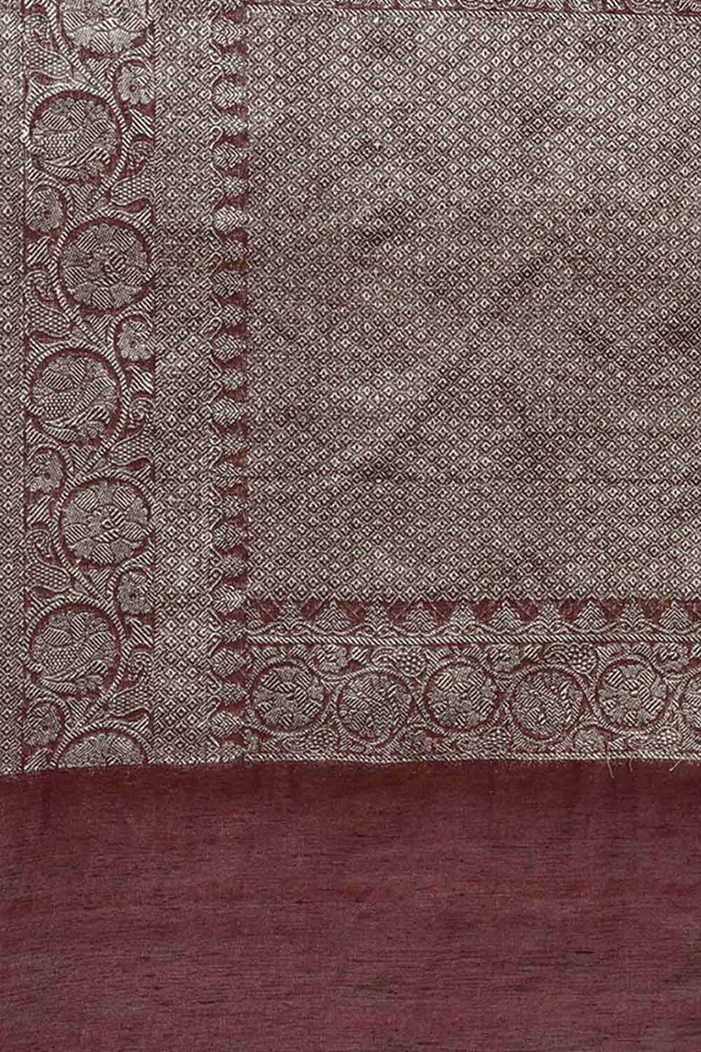 Buy Jenna Brown Zari Woven Pure Linen One Minute Saree Online - Back