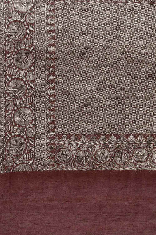 Buy Jenna Brown Zari Woven Pure Linen One Minute Saree Online - Back