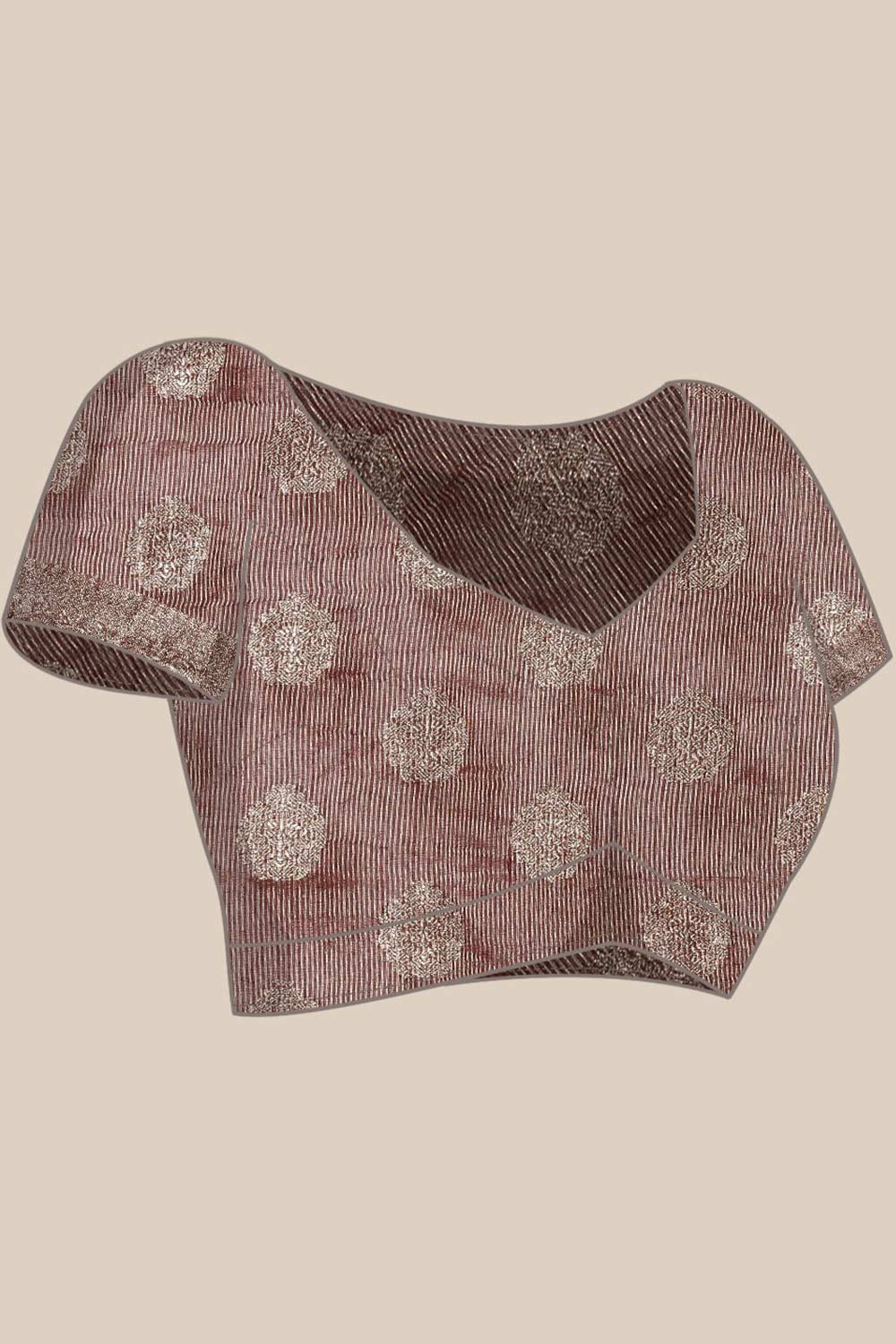 Buy Jenna Brown Zari Woven Pure Linen One Minute Saree Online - Front