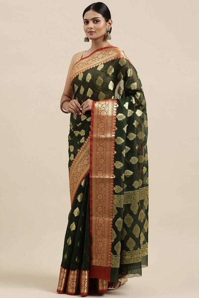 Buy Lopa Green Zari Woven Art Silk One Minute Saree Online - One Minute Saree