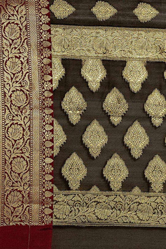 Buy Jenna Black Zari Woven Art Silk One Minute Saree Online - Back