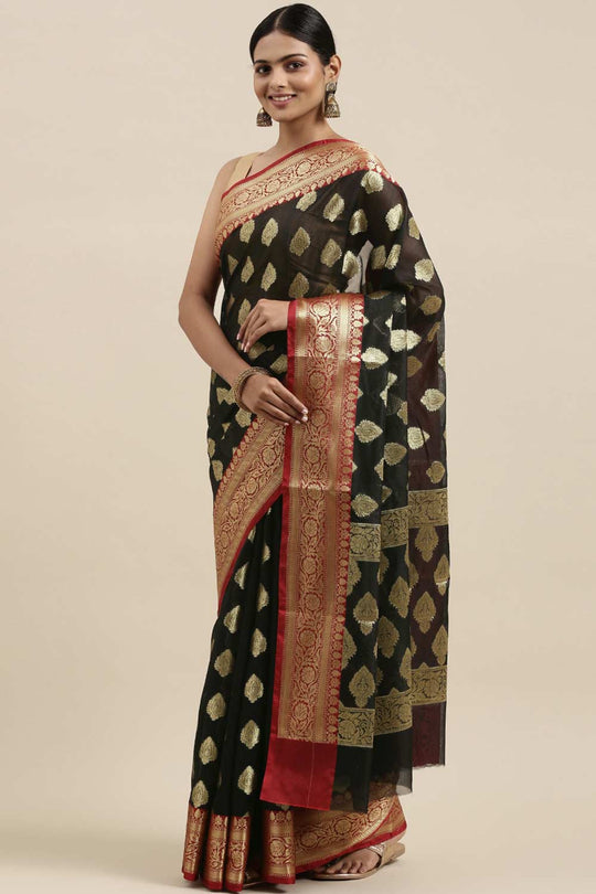 Buy Jenna Black Zari Woven Art Silk One Minute Saree Online - One Minute Saree