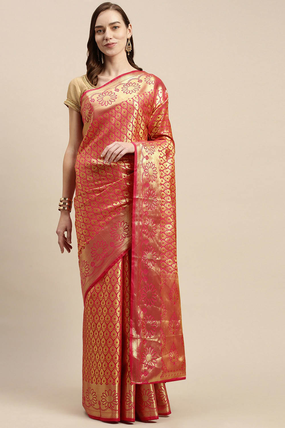 Buy Angie Orange Woven Art Silk One Minute Saree Online - One Minute Saree