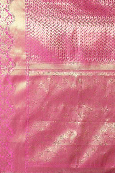 Buy Sia Pink Zari Woven Silk Blend One Minute Saree Online - Back