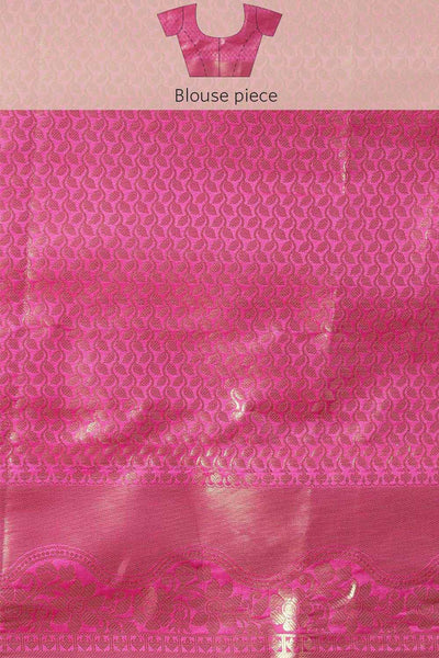 Buy Sia Pink Zari Woven Silk Blend One Minute Saree Online - Side