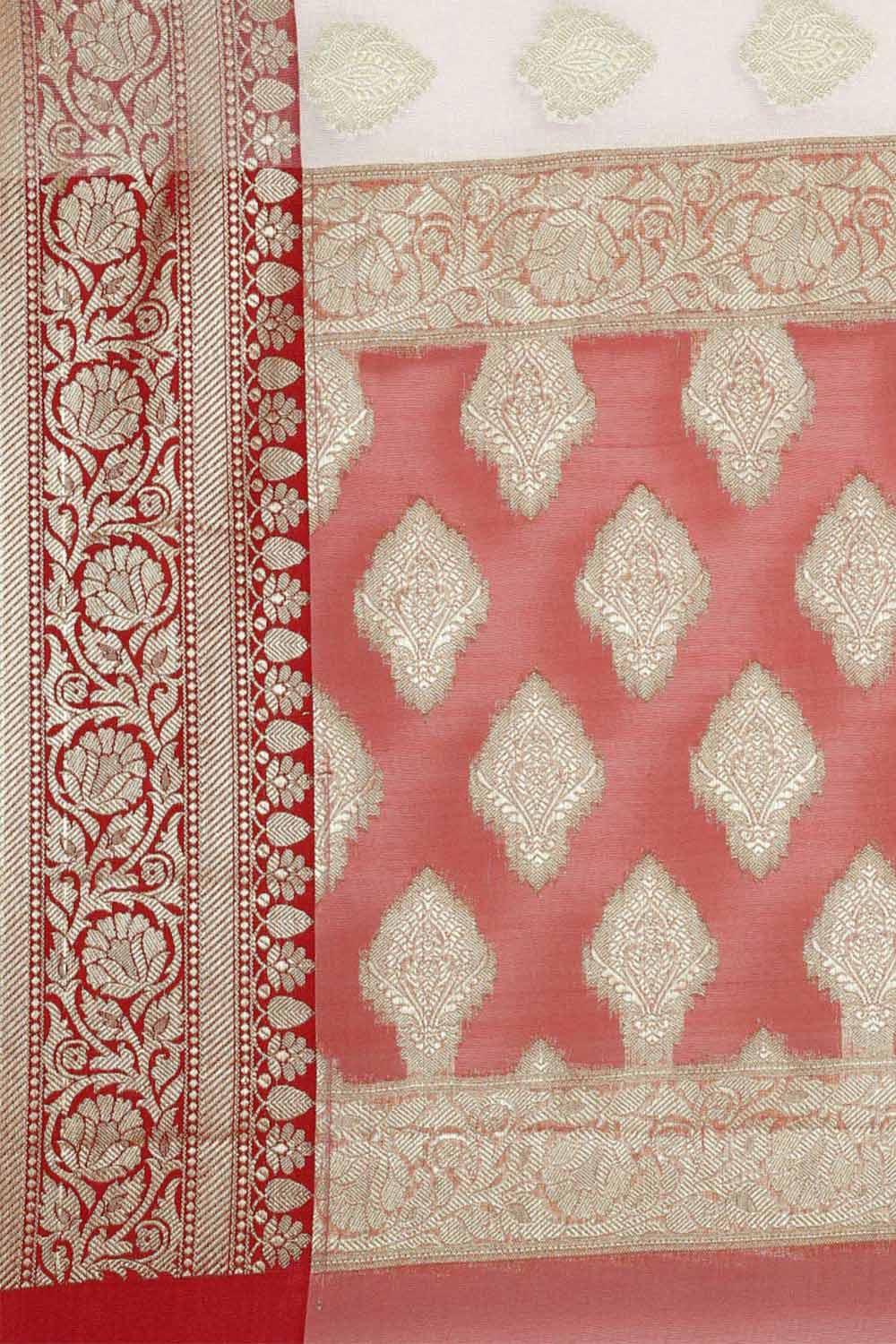 Buy White Zari Woven Art Silk One Minute Saree Online - Side