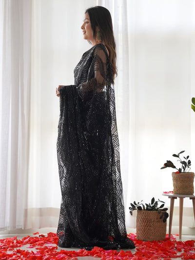 Buy Alisa Black Net Sequins One Minute Saree Online