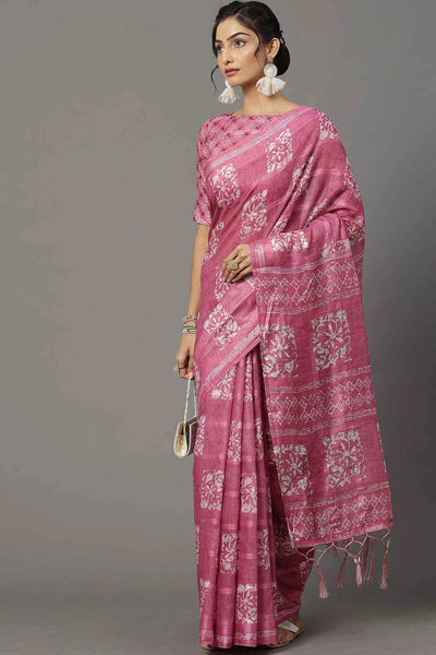 Buy Taj Pink Soft Silk Block Print Printed One Minute Saree Online - One Minute Saree