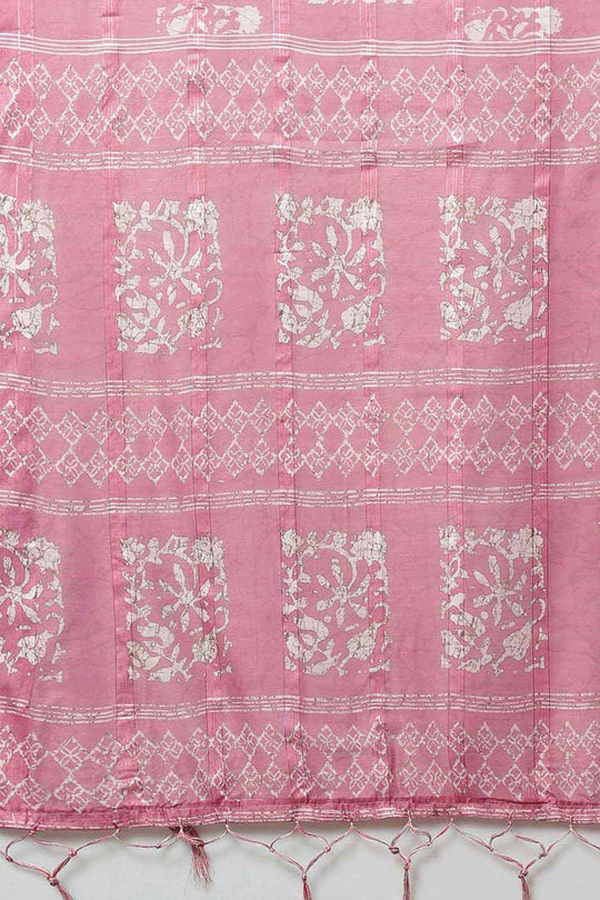 Buy Taj Pink Soft Silk Block Print Printed One Minute Saree Online - Front