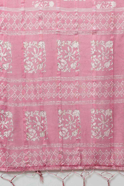 Taj Pink Soft Silk Block Print Printed One Minute Saree