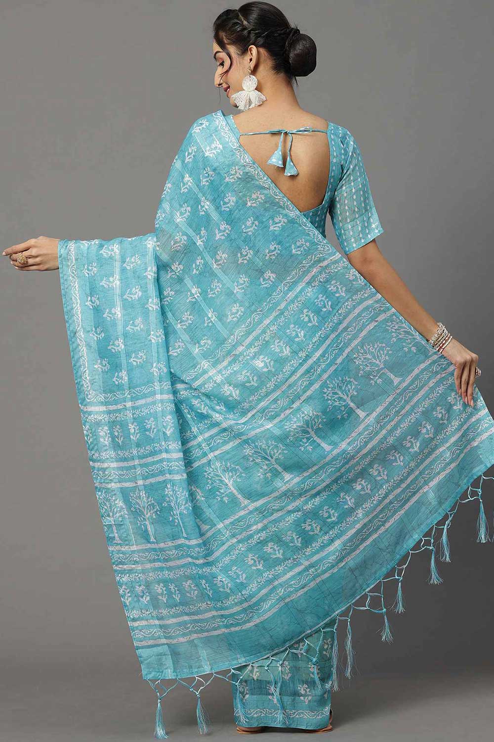Shop Valerie Turquoise Soft Silk Bagh Block Print One Minute Saree at best offer at our  Store - One Minute Saree