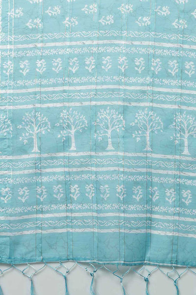 Buy Valerie Turquoise Soft Silk Bagh Block Print One Minute Saree Online - Side