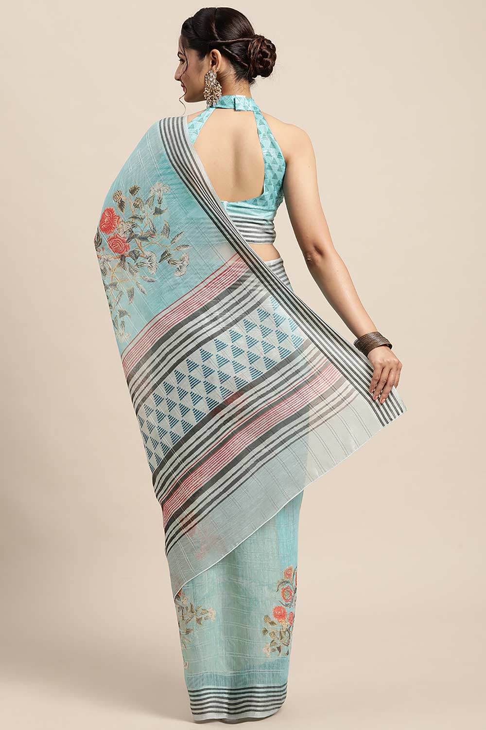 Shop Bimala Blue Soft Silk Floral Printed Banarasi One Minute Saree at best offer at our  Store - One Minute Saree