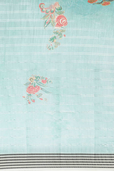 Sea Green Soft Silk Floral Printed Banarasi One Minute Saree