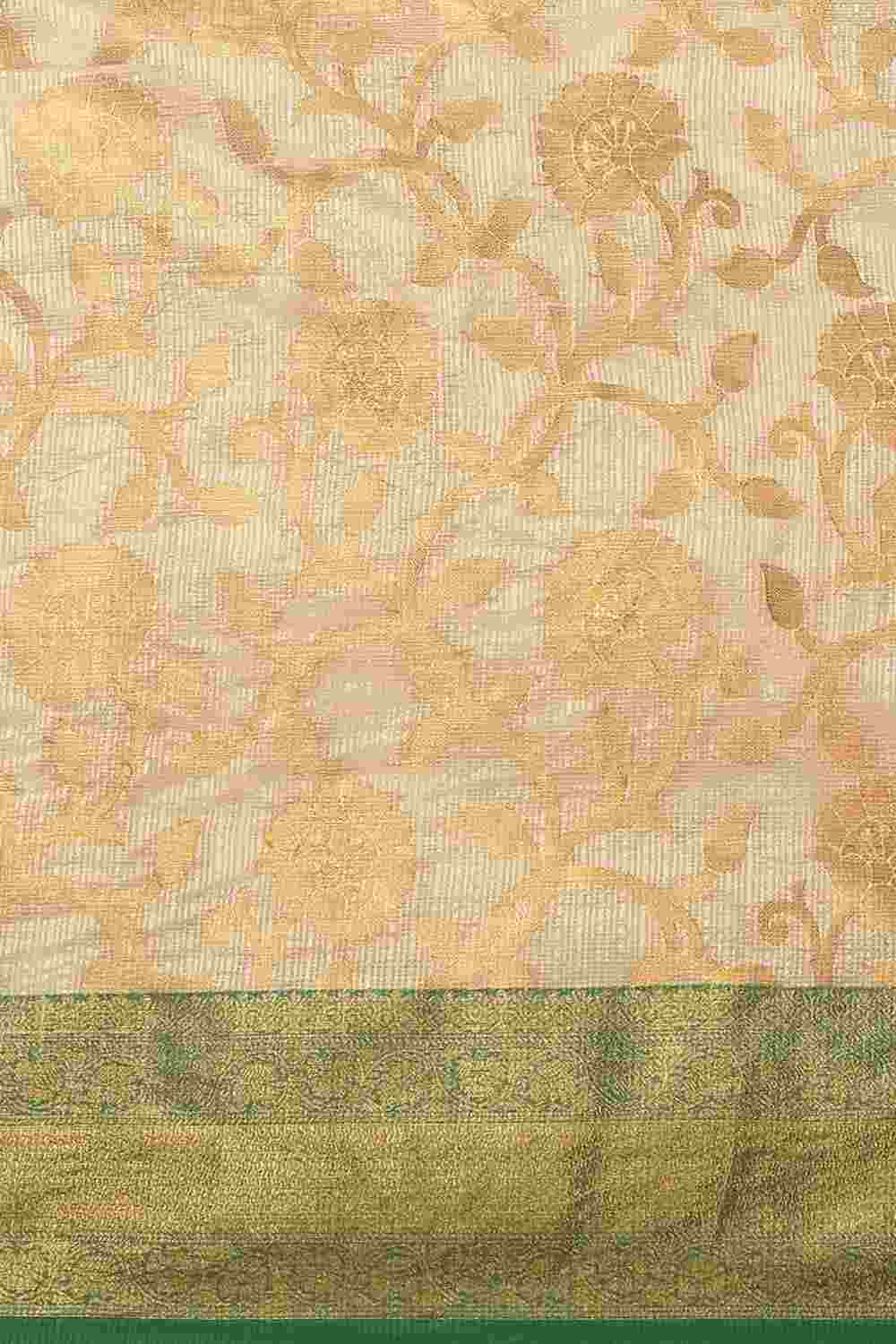 Buy Fiona Beige Tusser Art Silk Floral Banarasi One Minute Saree Online - Back