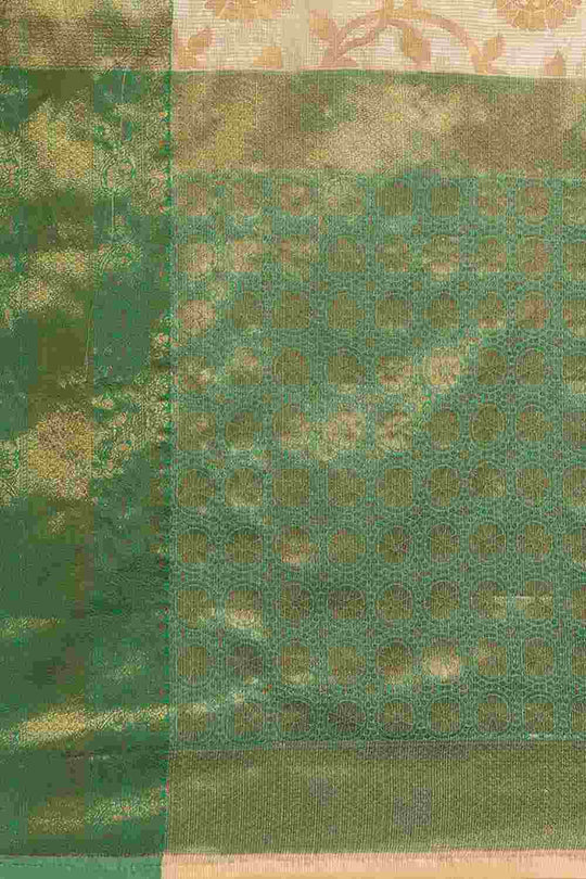 Buy Fiona Beige Tusser Art Silk Floral Banarasi One Minute Saree Online - Front