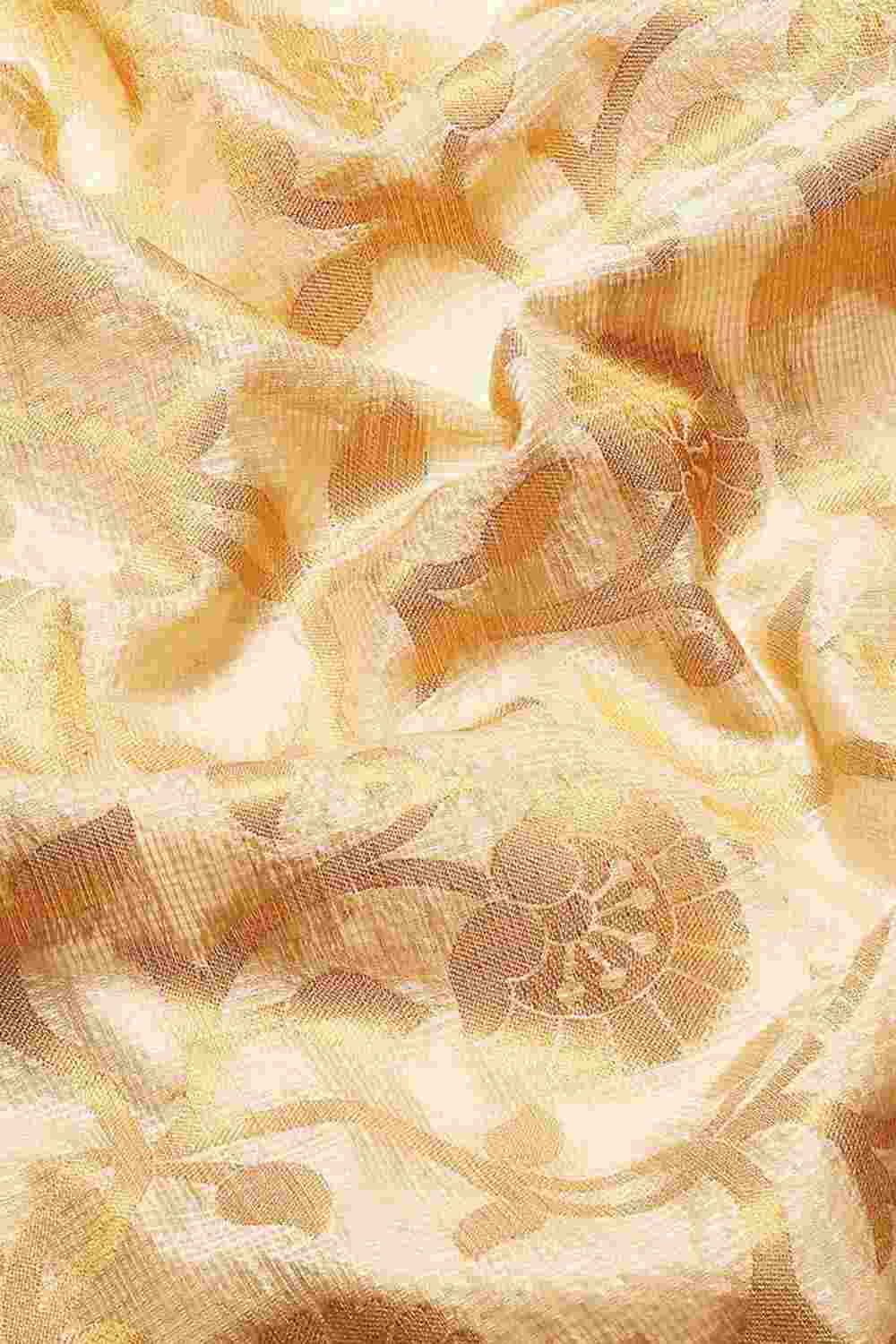 Buy Fiona Beige Tusser Art Silk Floral Banarasi One Minute Saree Online - Side